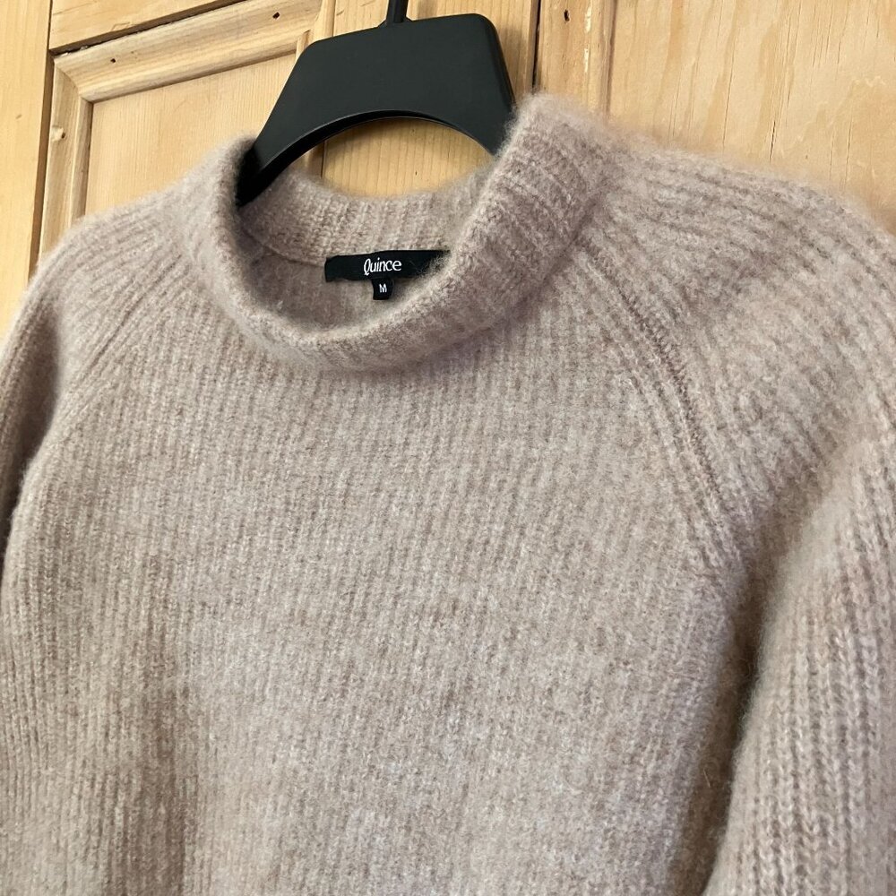 Quince Womens 100% Cashmere Thick Fisherman Ribbed Sweater Medium Beige FA EXC - Picture 6 of 12